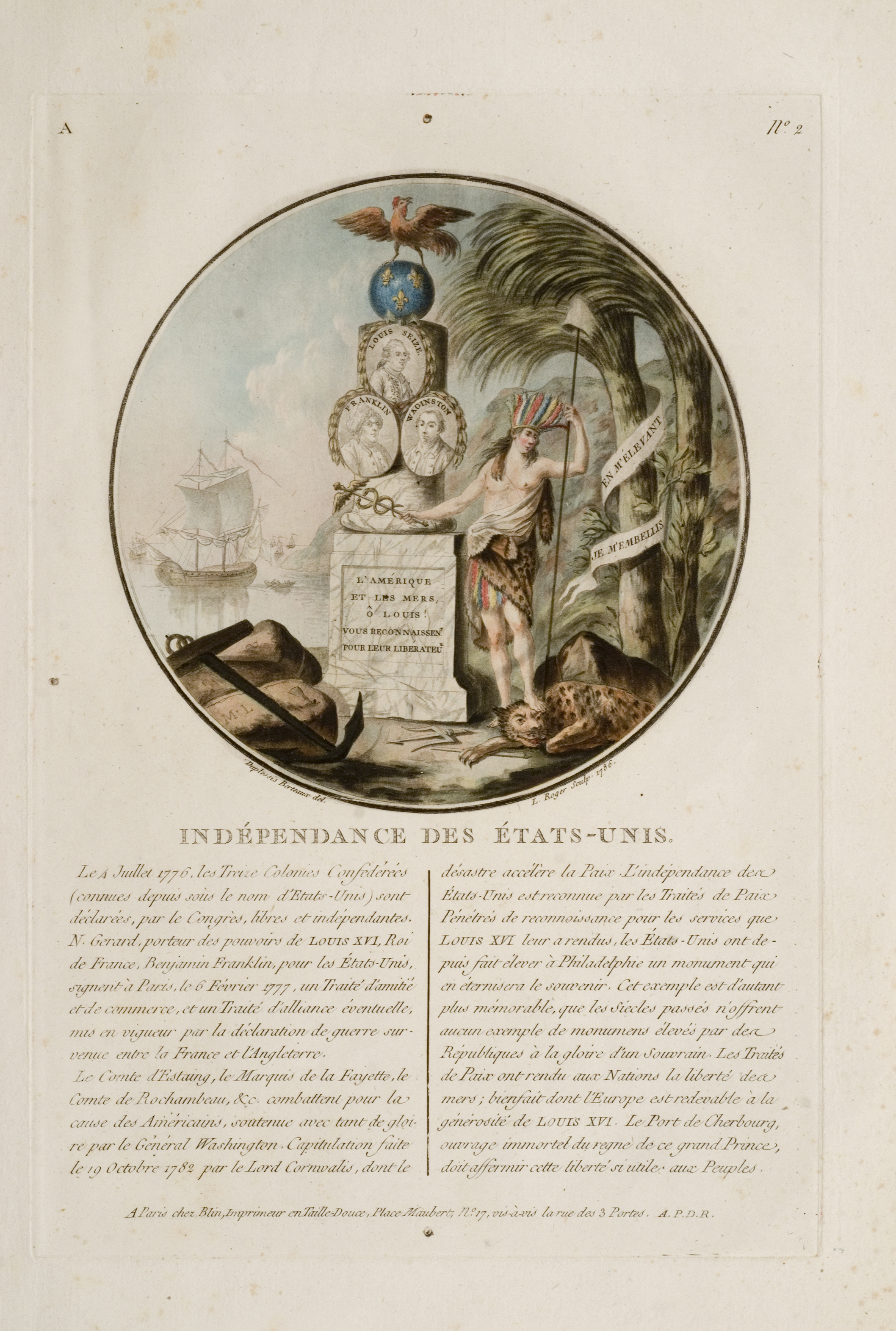 Indépendance des États-Unis, L. Roger, engraver; after Jean Duplessis-Bertaux, artist, Paris: Chez Blin, 1786