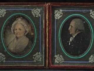 Daguerreotypes of portraits of George and Martha Washington by John L. Grubb, Alexandria, Va., mid-19th century