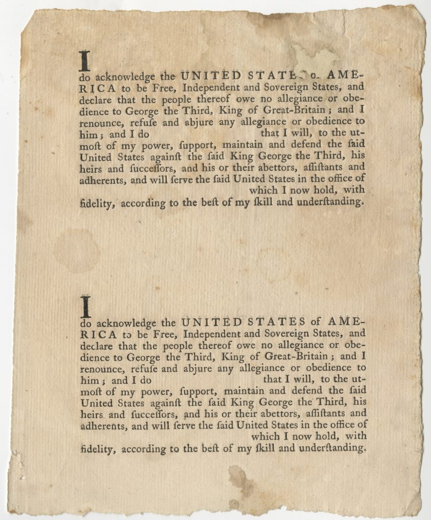 Oath of allegiance to the United States [Philadelphia: John Dunlap, 1778]