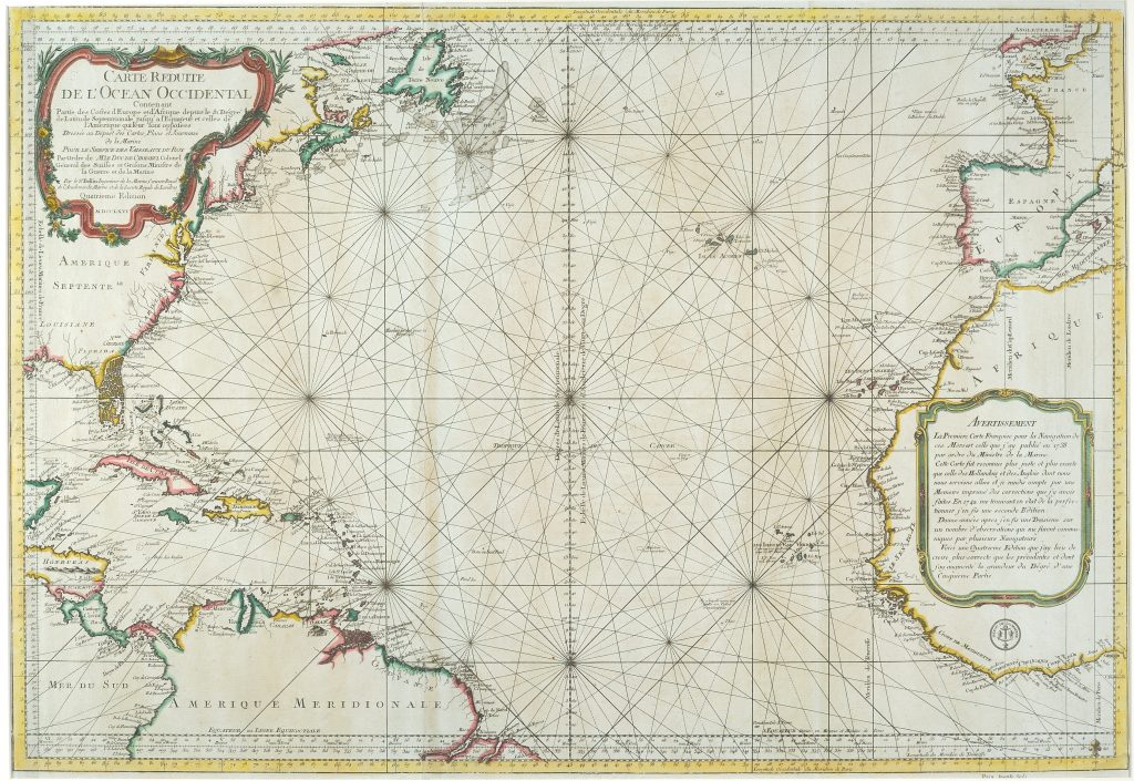 Carte Réduite de l’Ocean Occidental, Jacques-Nicholas Bellin,  Paris: Dépôt de la Marine, 1766