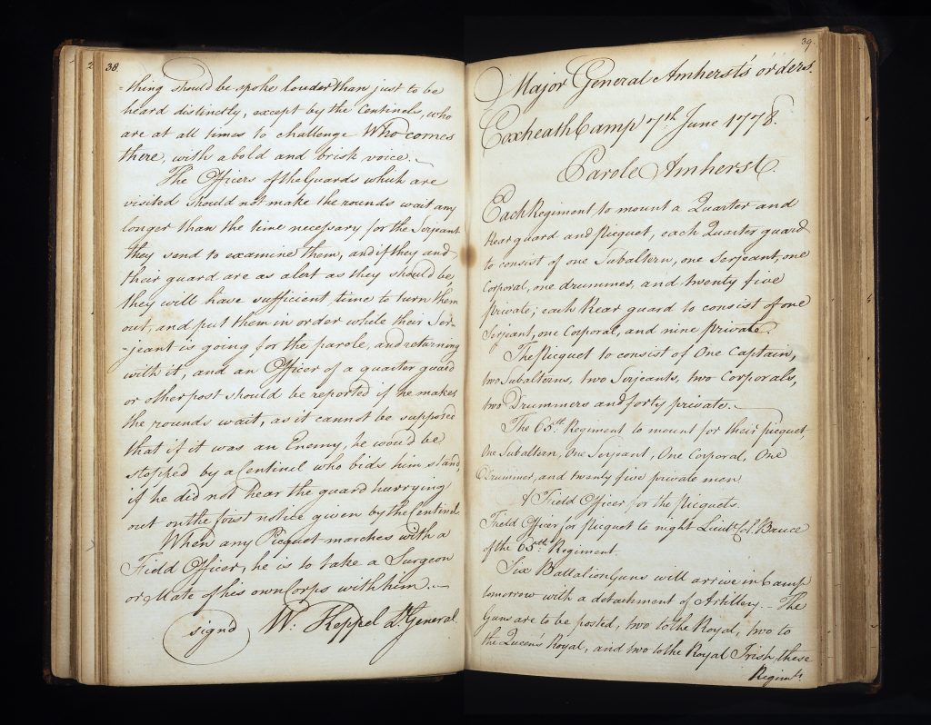 Headquarters orderly book, Coxheath Camp, Maidstone, England, June-August 1778