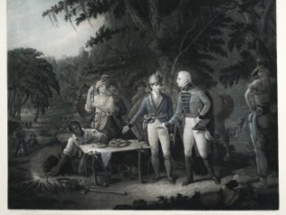 Gen. Marion in His Swamp Encampment Inviting a British Officer to Dinner, John Sartain, engraver; after John Blake White, artist, [New York]: Printed by John Dalton for the Apollo Association for the Promotion of the Fine Arts in the U.S., 1840