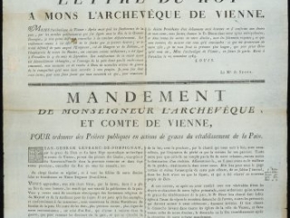 Click for a larger view. Lettre du Roi a Mons l’Archevêque de Vienne…. Mandement de Monseigneur l’Archevêque et Comte de Vienne, pour Ordonner des Prières Publics en Actions de Graces du Rétablissement de la Paix, Louis XVI, Vienne: De l’imprimerie de la veuve Vedeilhié, 1783