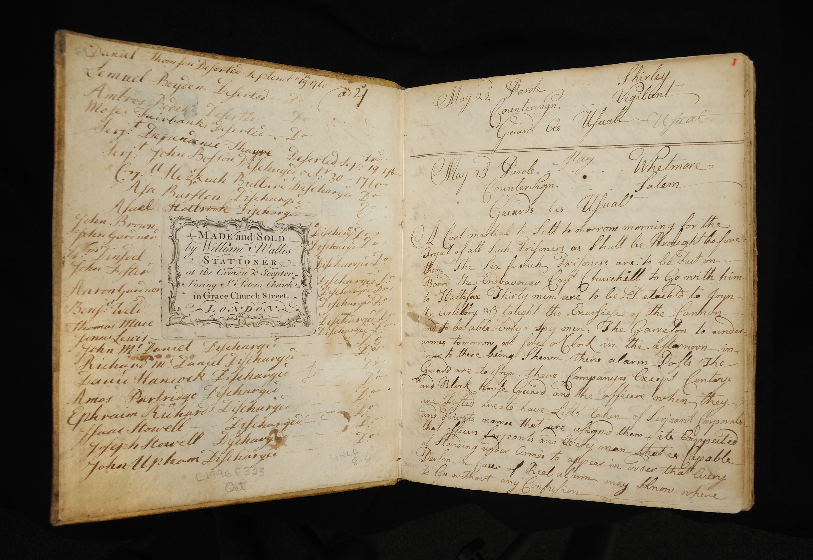 Orderly book of Captain Simon Slocumb’s Company of the Massachusetts Regiment of Foot, Fort Cumberland, Nova Scotia, May 10, 1759-September 6, 1760