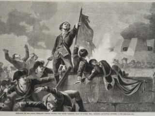 Memories of the Union – Sergeant Jasper Raising the South Carolina Flag on Spring Hill Redoubt, Savannah, October 9, 1779, John McNevin, Harper’s Weekly, November 24, 1860