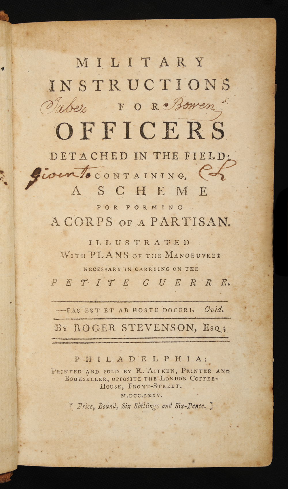 <em>Military Instructions for Officers Detached in the Field</em> by Roger Stevenson, 1775