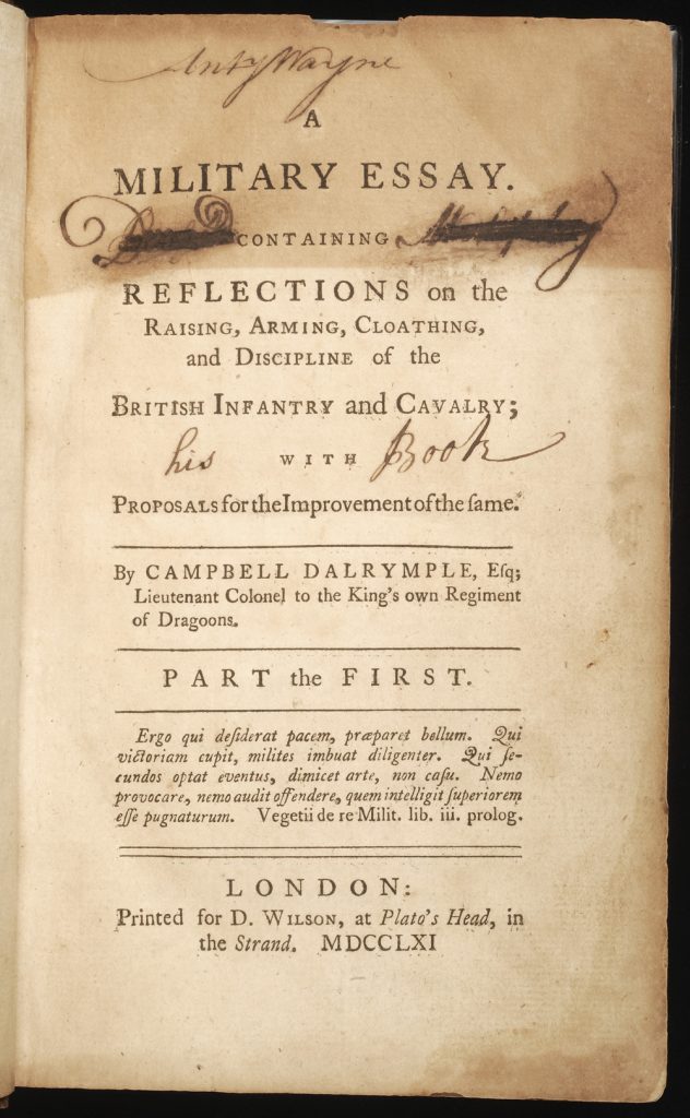 <em>A Military Essay Containing Reflections on the Raising, Arming, Cloathing, and Discipline of the British Infantry and Cavalry</em> by Campbell Dalrymple, 1761