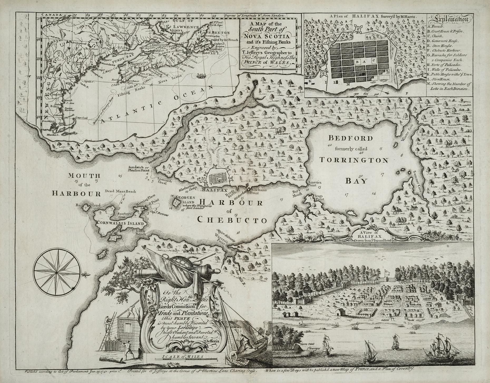 A Map of the South Part of Nova Scotia and its Fishing Banks, Thomas Jefferys, London: Printed for T. Jefferys, 1750