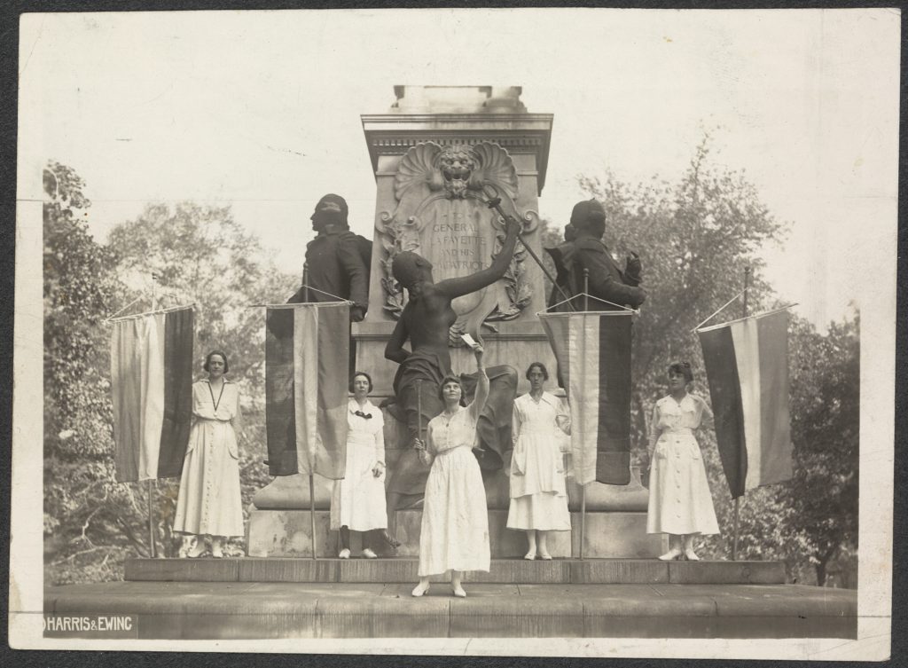 Suffrage protestors at the Lafayette statue in Washington, D.C., September 16, 1918, Harris & Ewing, 1918