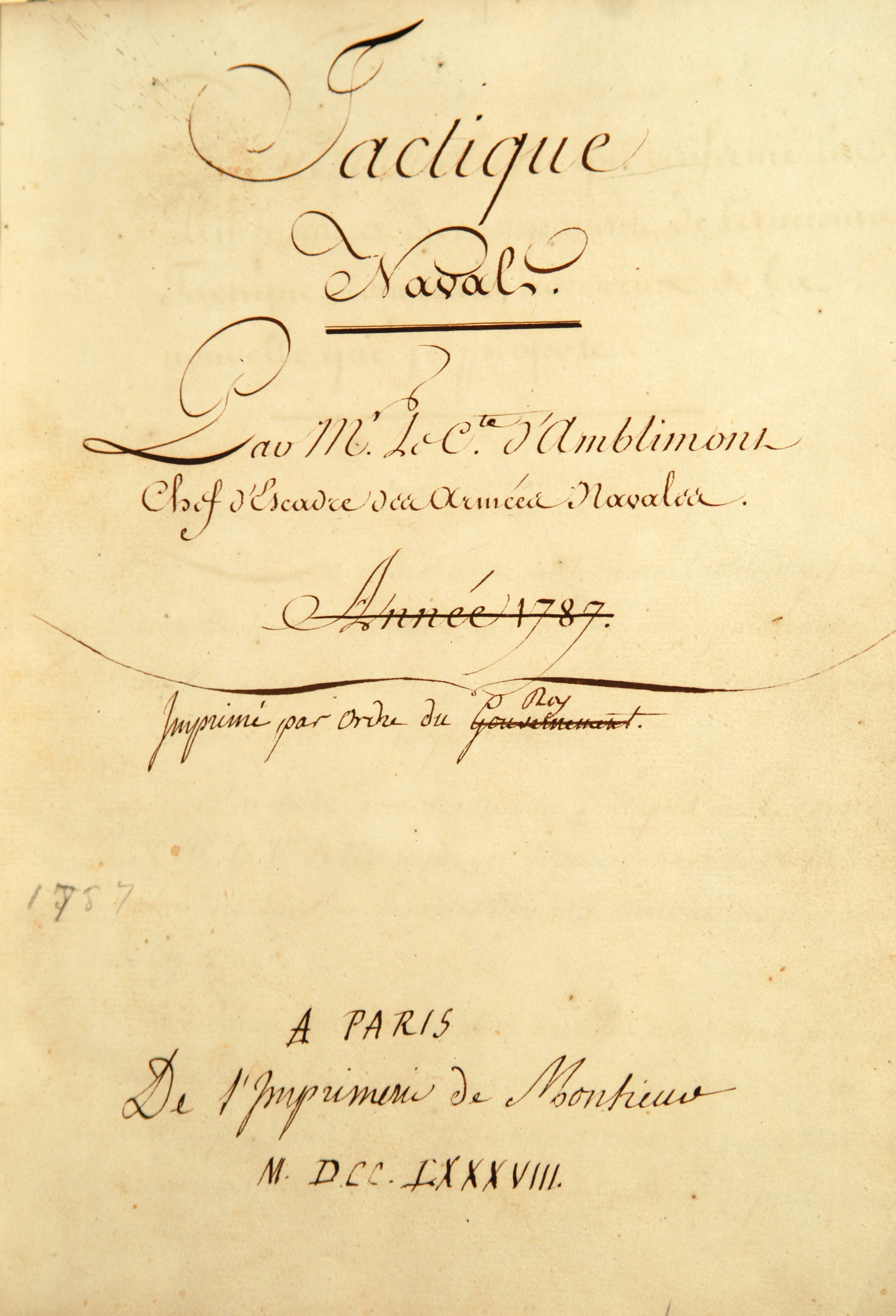 “Tactique Navale, ou, Traité sur les Évolutions, sur les Signaux, et sur les Mouvements de Guerre,” Claude-François Renart, comte d’Amblimont, Paris, 1787
