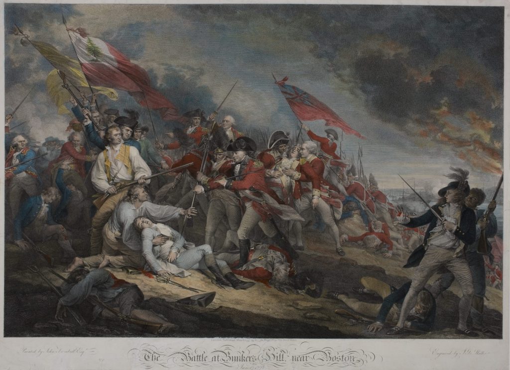 The Battle at Bunkers Hill, near Boston the June 17th 1775, Johann Gotthard von Müller, engraver; after John Trumbull, artist, London: Antonio C. de Poggi, 1798