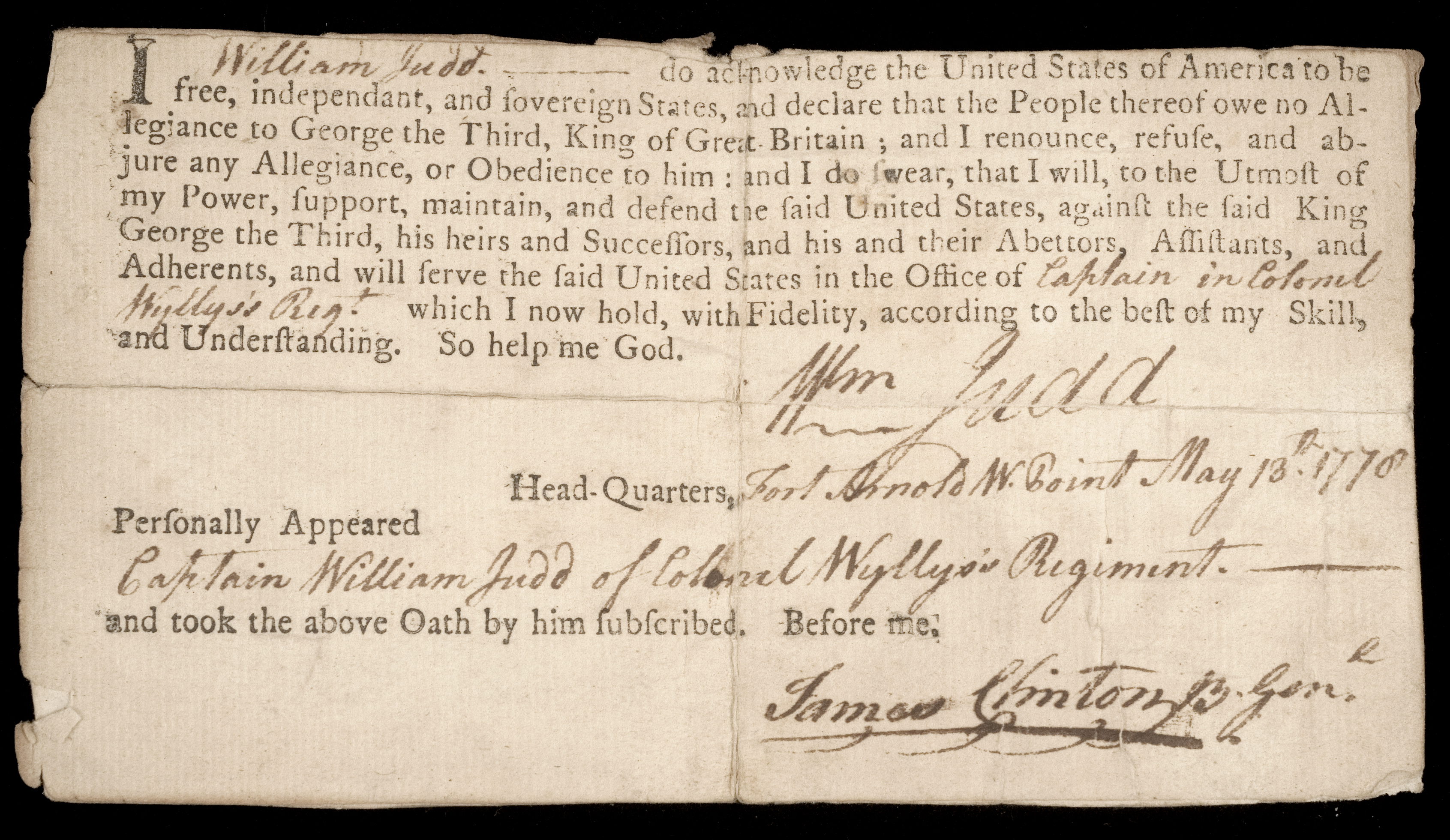 William Judd oath of allegiance MSS L2010G28.22