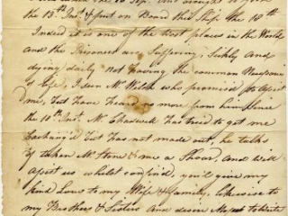 Click for a larger view. William Russell to Mary Richardson “On Board the Jersey Prison Ship,” November 25, 1782