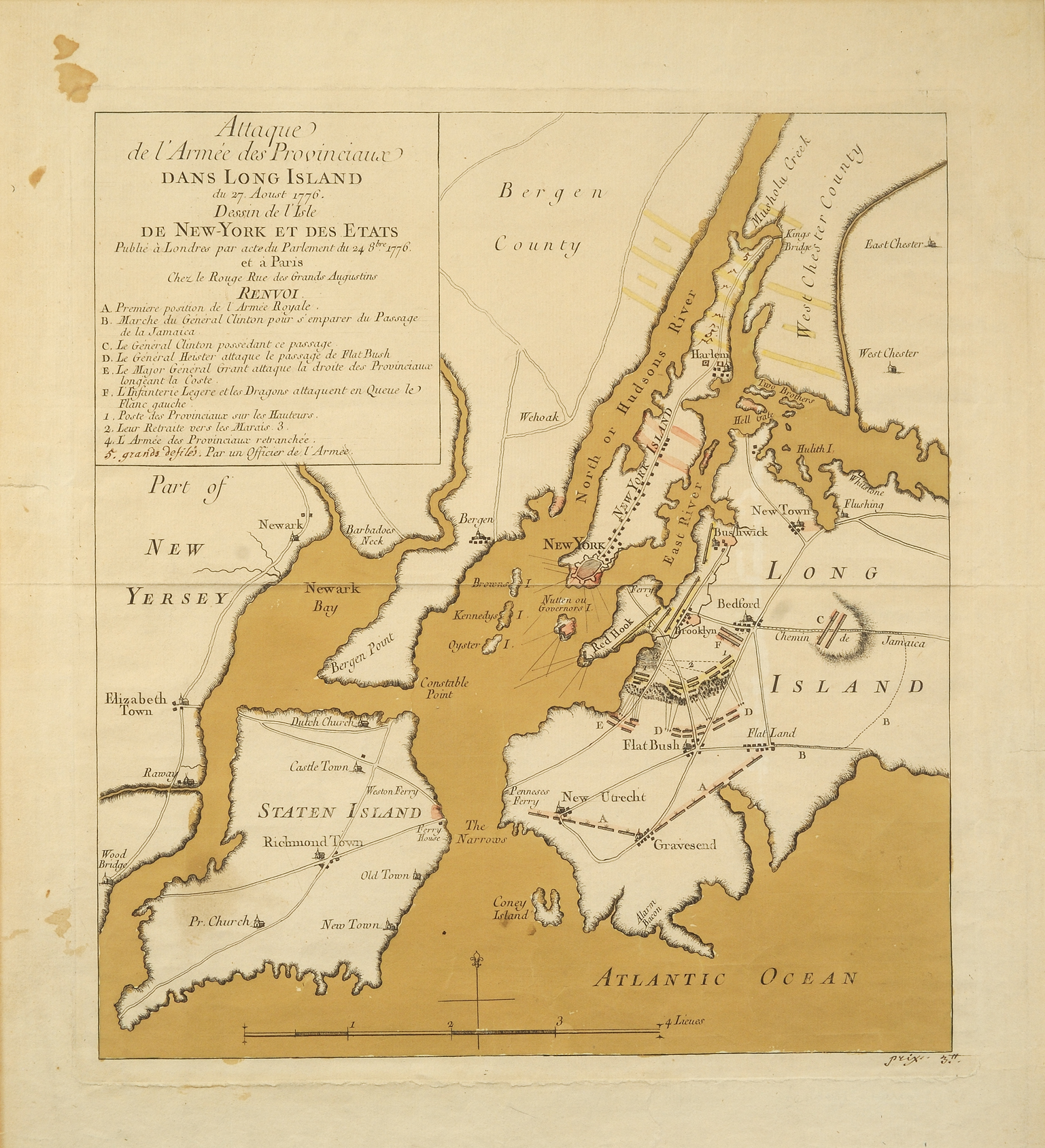 Attaque de l’armée des provinciaux dans Long Island du 27. aoust 1776, Georges-Louis Le Rouge, cartographer, London and Paris: Chez le Rouge, [1777]