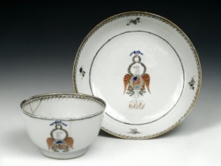 Society of the Cincinnati teacup and saucer owned by Benjamin Lincoln, ca. 1790