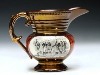 Pitcher with scenes of Cornwallis surrendering at Yorktown and of Lafayette, ca. 1824