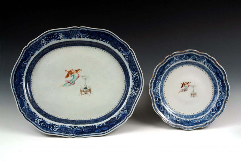 Society of the Cincinnati platter and dinner plate owned by George Washington, ca. 1784-1785