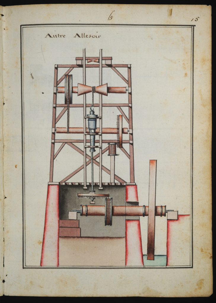 Vertical boring mechanism Jean Alexandre, baron d’Espiard de Colonge “Figures de l’Artillerie Pratique,” Volume 2, Mid-eighteenth century 