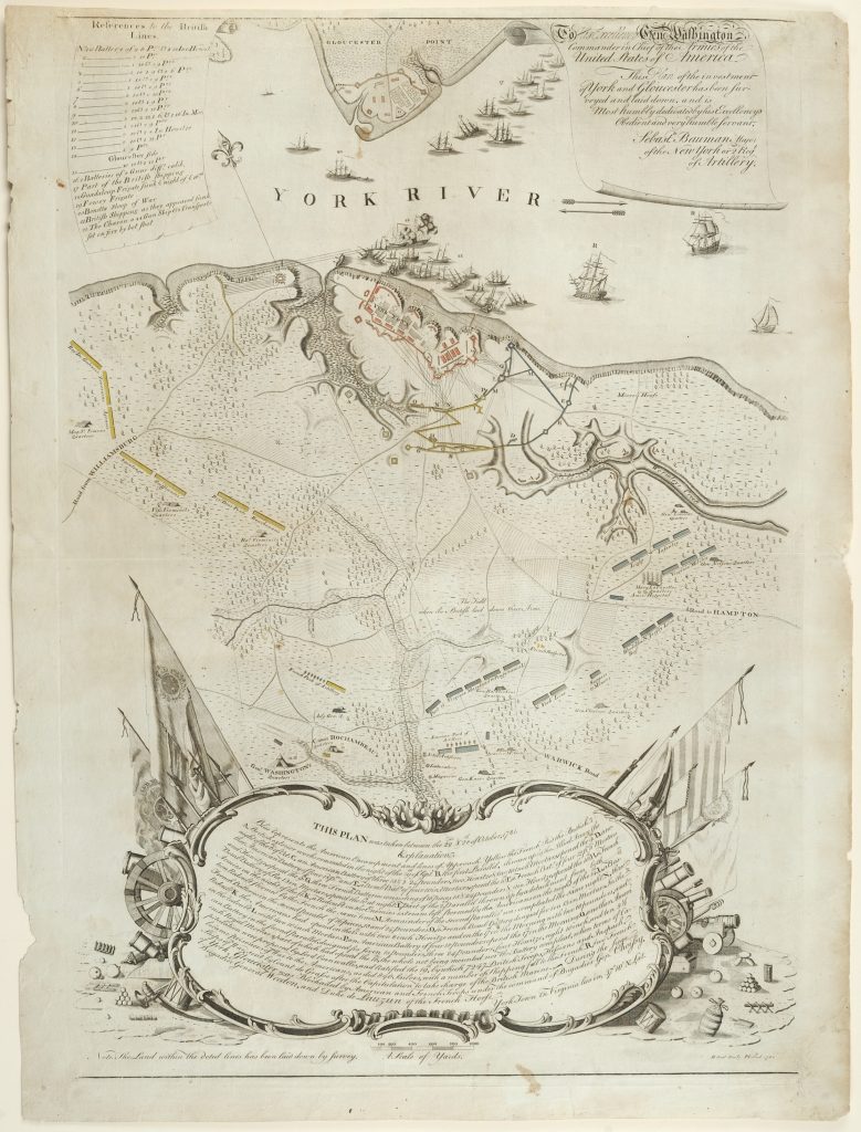 Plan of the Investment of York and Gloucester, Sebastian Bauman, cartographer , Philadelphia: Engraved and Printed by Robert Scot, 1782