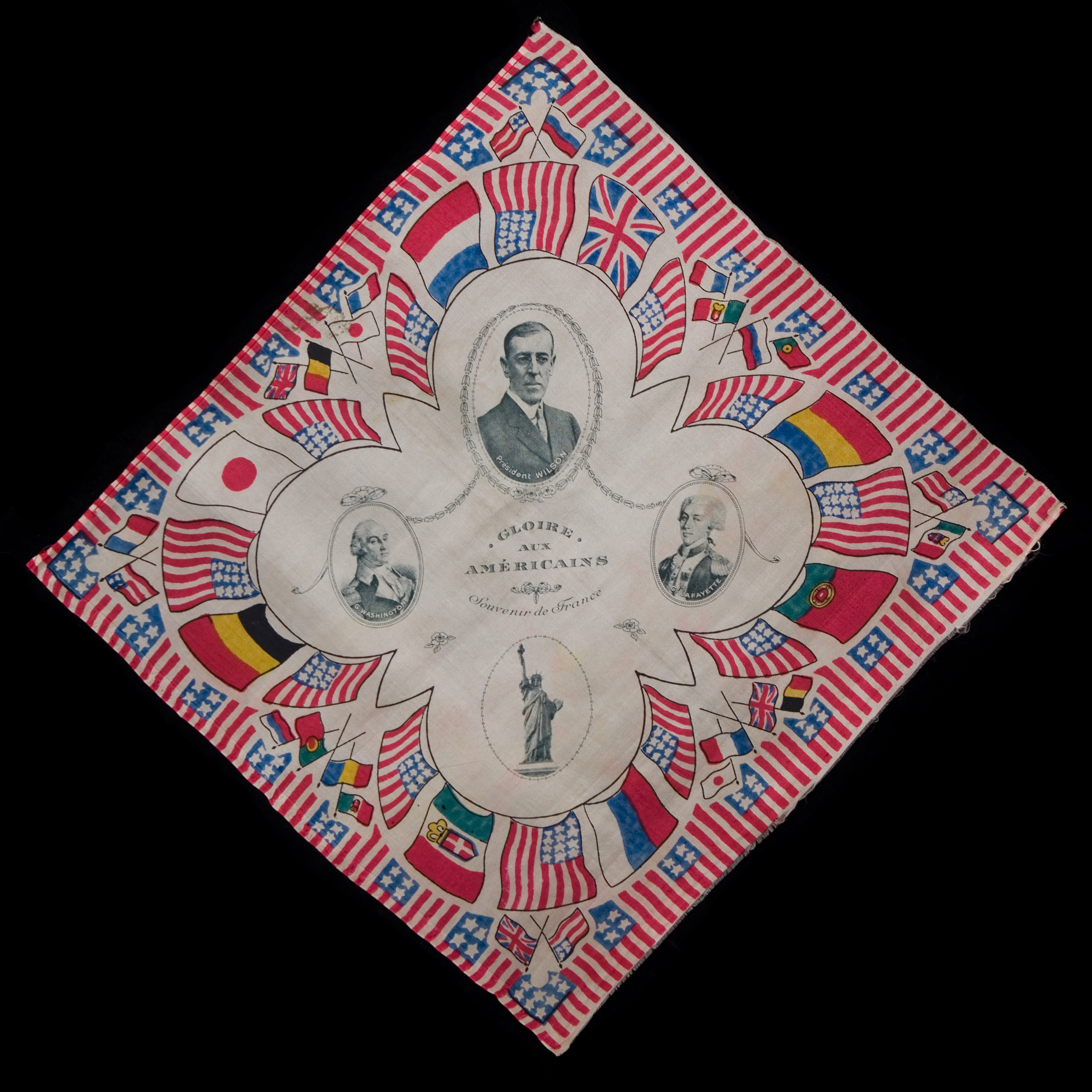 World War I commemorative handkerchief, ca. 1918