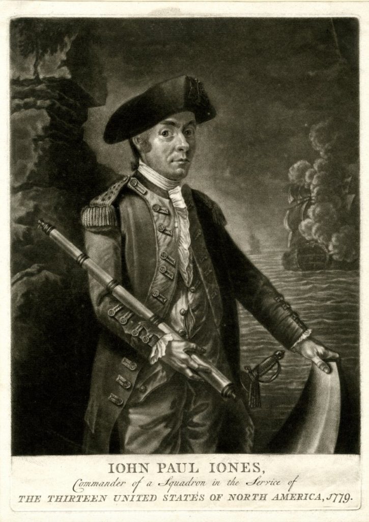 John Paul Jones. Commander of a Squadron in the Service of the Thirteen United States of North American, 1779. [Attributed to Richard Brookshaw and printed by him in Amsterdam, ca. October 1779], British Museum.