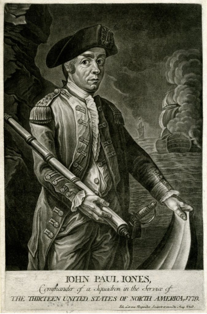 John Paul Jones, Commander of a Squadron in the Service of the Thirteen United States of North America, 1779. Engraved and published by Johann Lorenz Rugendas I (Augsburg, ca. 1780).  British Museum.