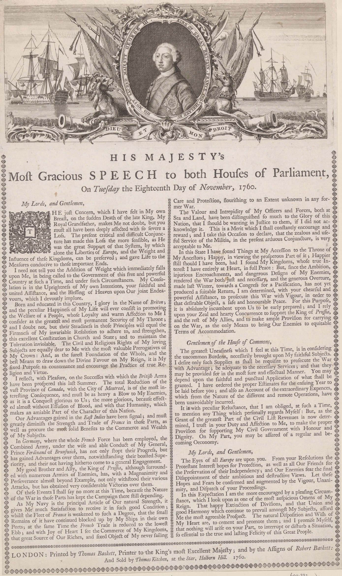 The King's speech to both houses of Parliament, on the 30th of November,  1774. Together with their addresses to his Majesty. [Boston: Printed by  Mills & Hicks? 1775].