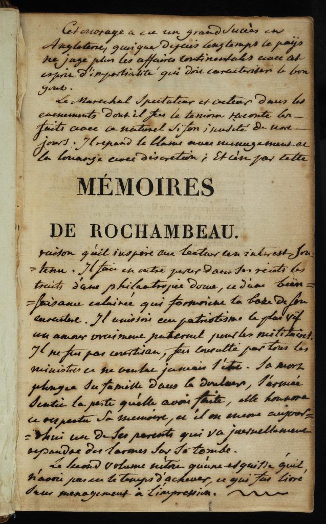 Mémoires Militaires, Historiques et Politiques de Rochambeau, 1809