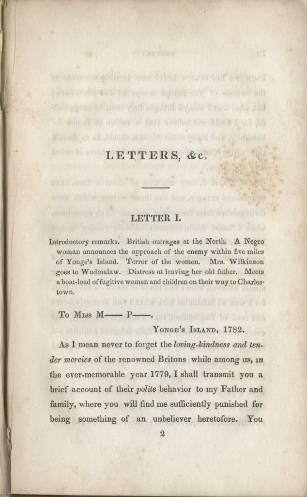 Letters of Eliza Wilkinson: during the invasion and possession of Charleston, S.C., by the British in the revolutionary war by Eliza Wilkinson and Caroline Howard Gilman, 1839