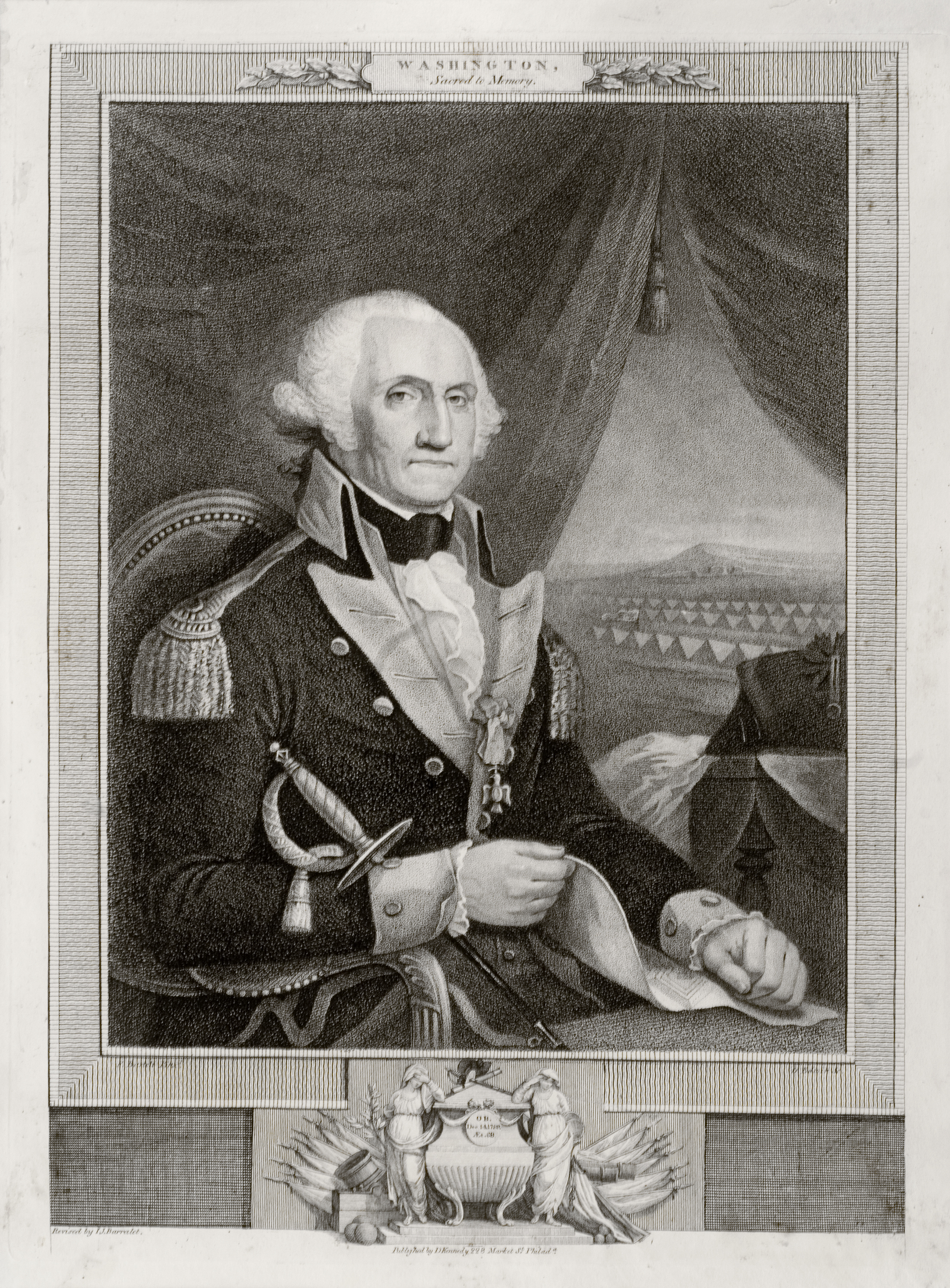 Washington, Sacred to Memory by John James Barralet (ca.1747-1815), revised from David Edwin (1776-1841) after Gilbert Stuart (1755-1828), 1800