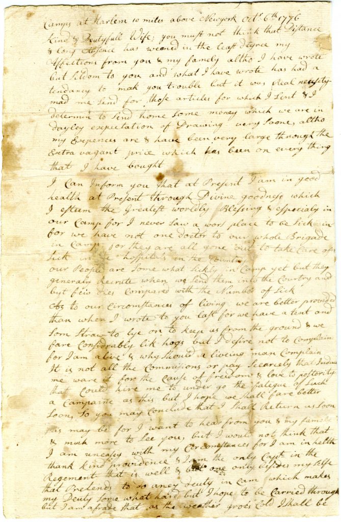 Jonathan Birge to Priscilla Birge, October 6, 1776