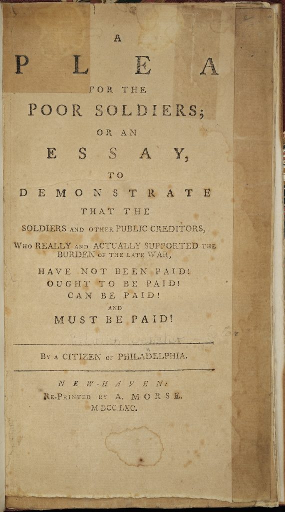 A Plea for the Poor Soldiers by A Citizen of Philadelphia, 1790