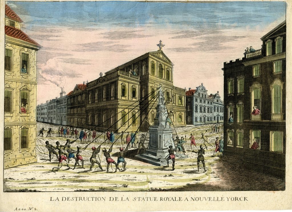 La destruction de la statue royale a Nouvelle Yorck by André Basset [possible], ca. 1776