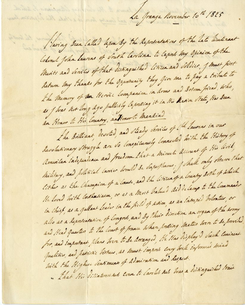 Marie Joseph Paul Yves Roch Gilbert Du Motier, marquis de Lafayette, A.D.S. La Grange [France], November 10, 1825