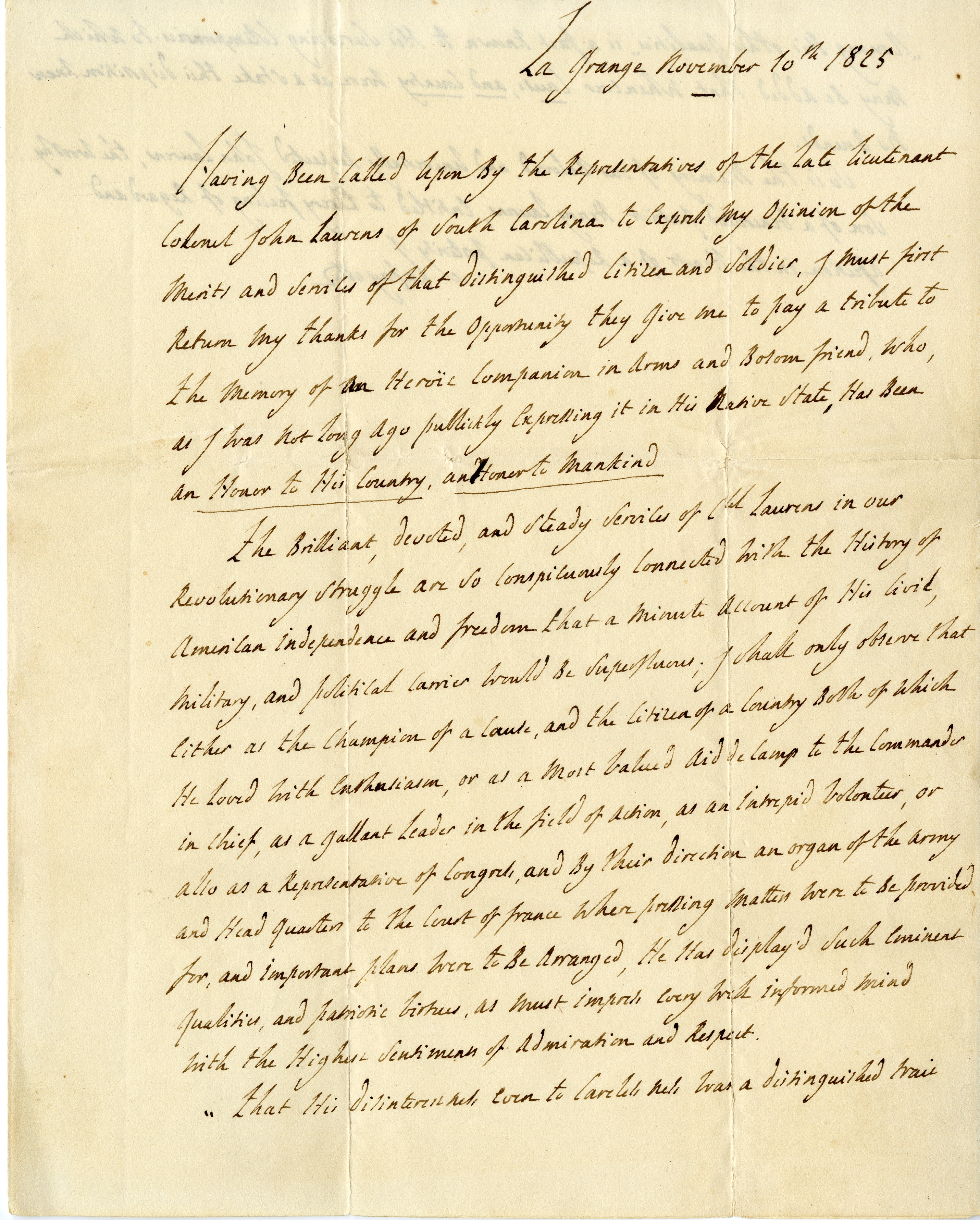 Marie Joseph Paul Yves Roch Gilbert Du Motier, marquis de Lafayette, A.D.S. La Grange [France], November 10, 1825