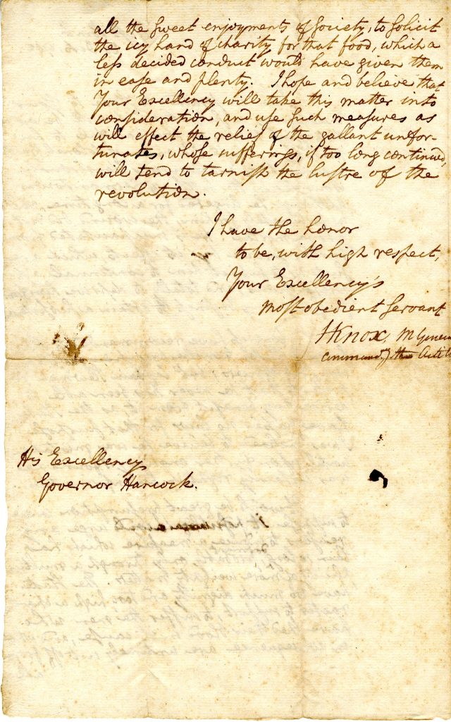 Henry Knox to John Hancock, October 20, 1782