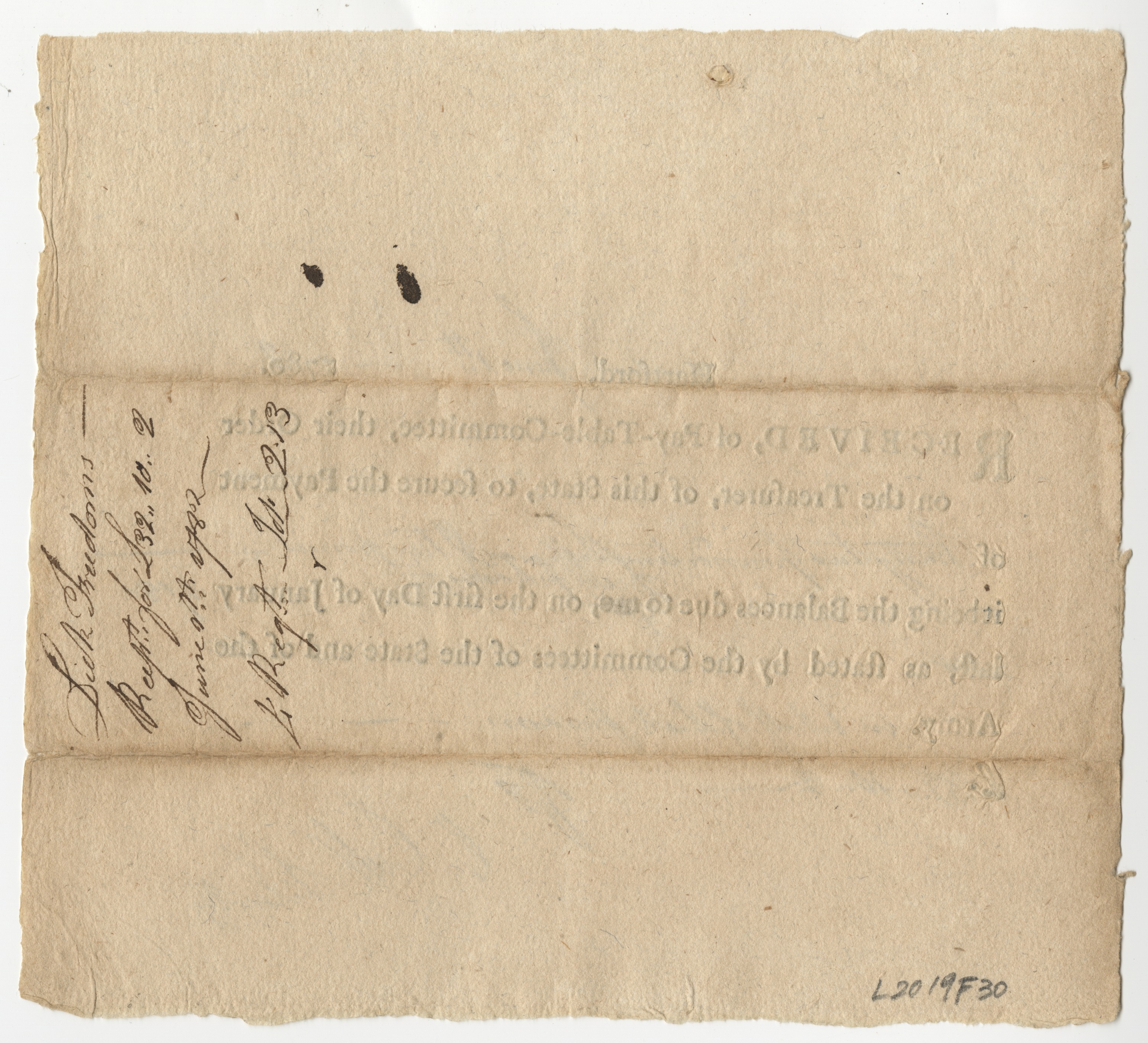 Receipt of Pay-Table-Committee, June 7, 1782