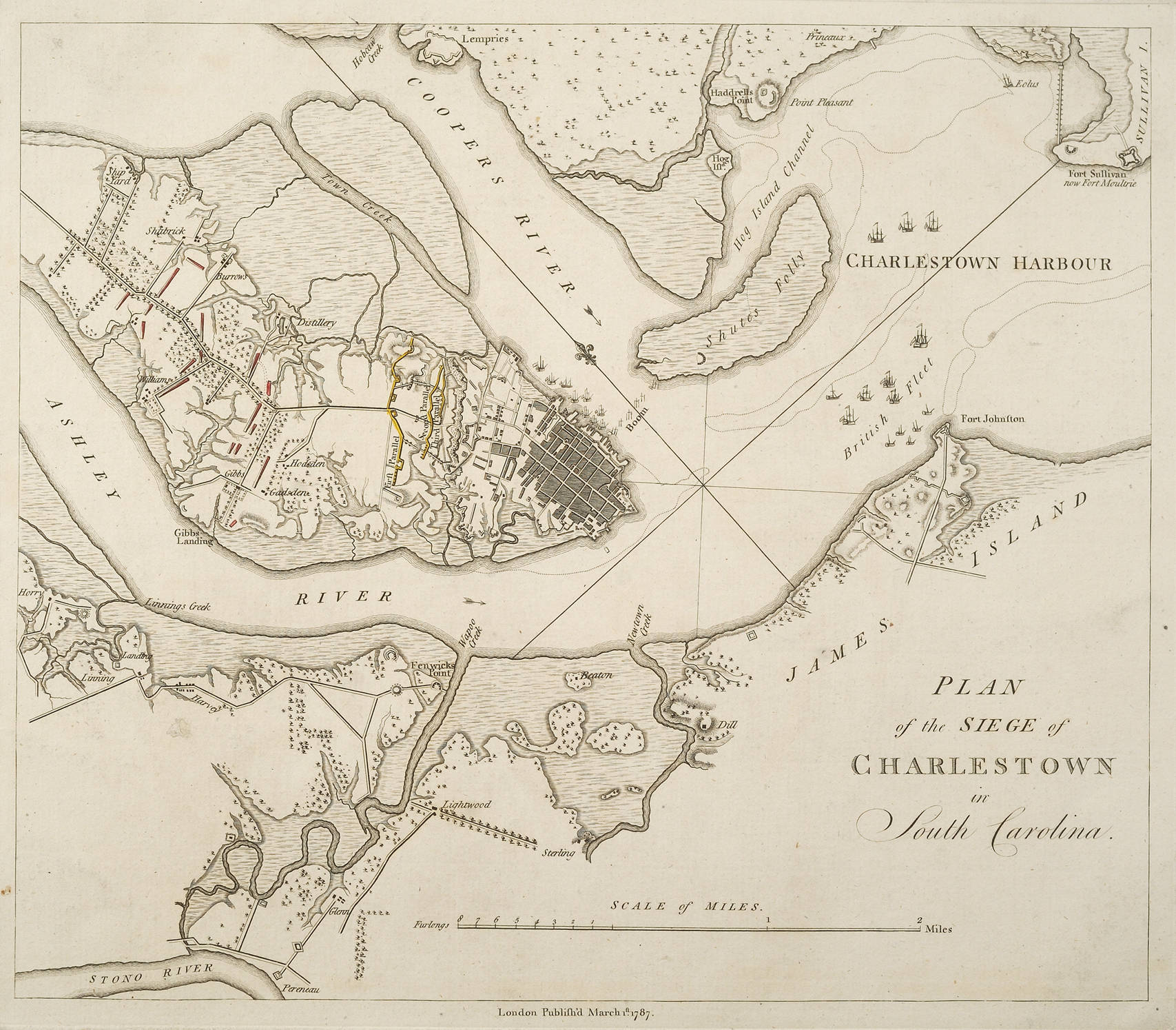 Plan of the siege of Charleston, in South Carolina by William Faden, 1787