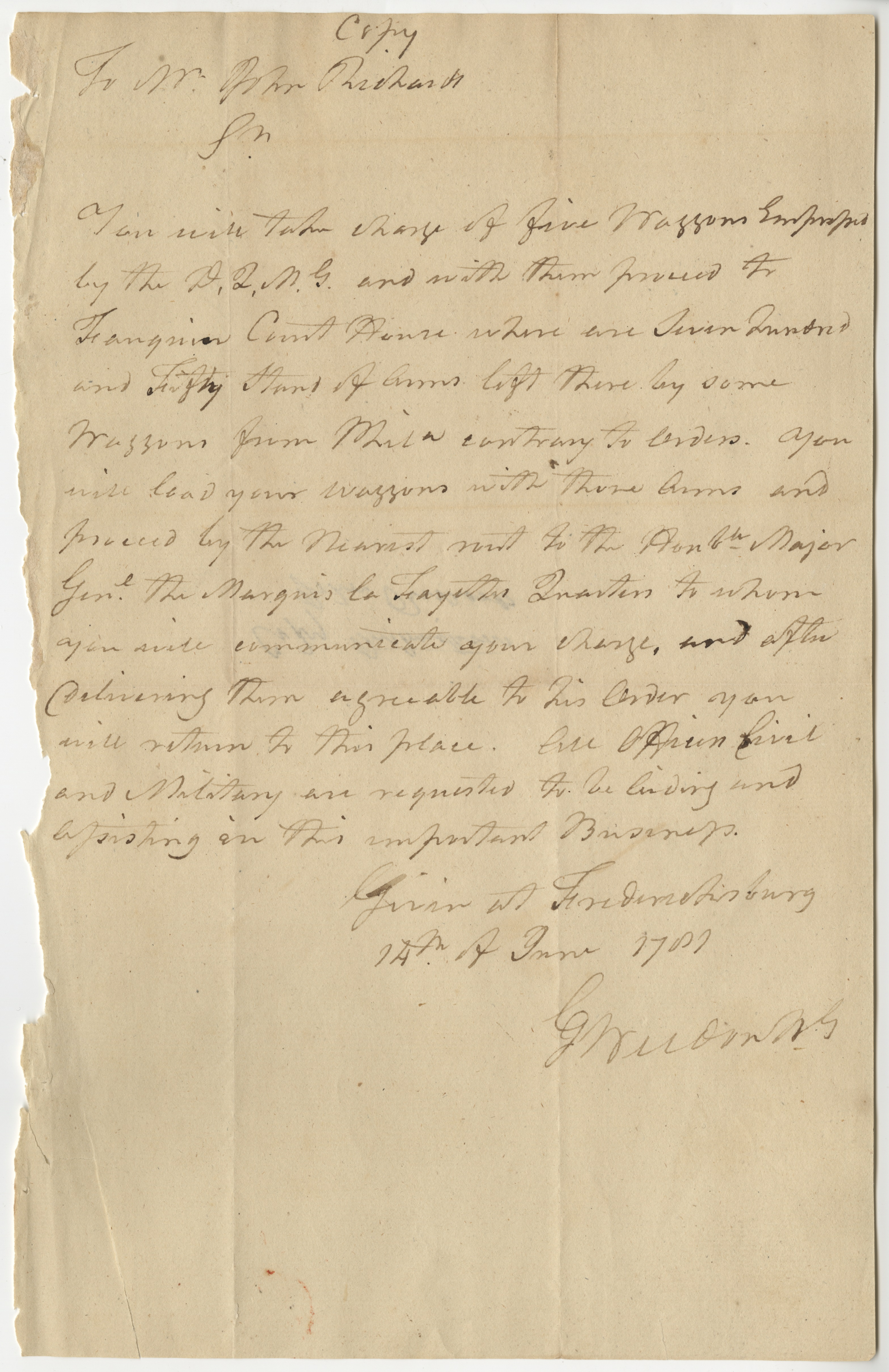 George Weedon to John Richards, June 14, 1781