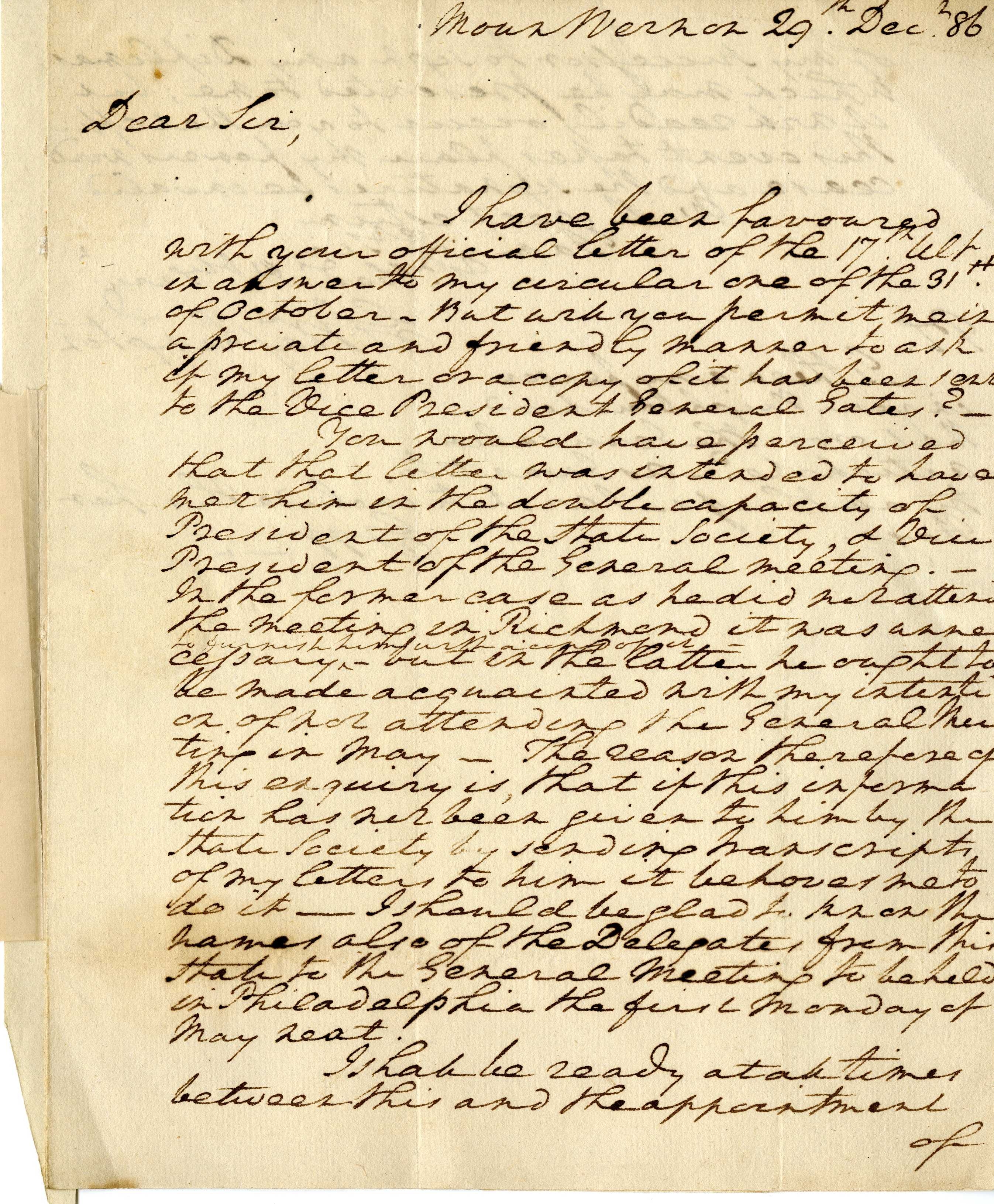 George Washington to George Weedon, December 29, 1786