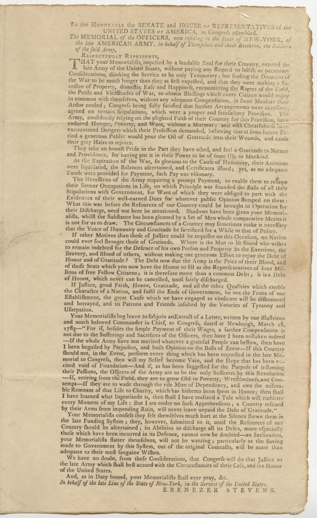 Memorial of New York officers on half pay, 1792