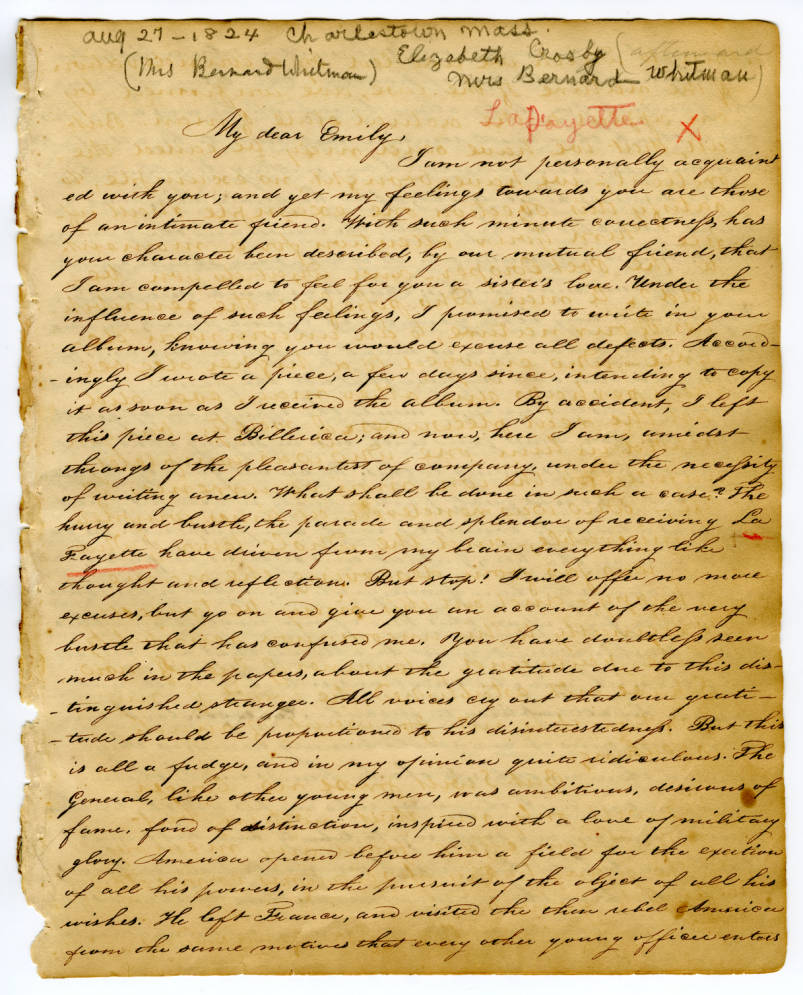 Elizabeth Crosby to Emily [Abbot], August 27, 1824, page 1.
