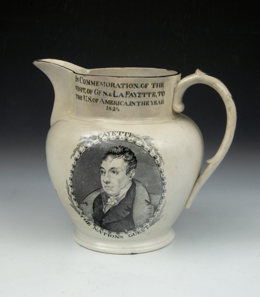 Jug commemorating the marquis de Lafayette's tour by Richard Hall & Son, ca. 1824