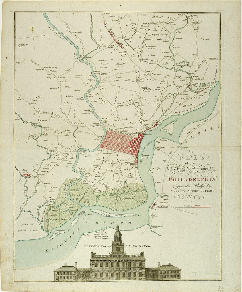 A Plan of the City and Environs of Philadelphia by Matthaus Albrect Lotter, 1777