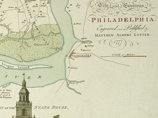 Click for a larger view. A Plan of the City and Environs of Philadelphia by Matthaus Albrect Lotter, 1777