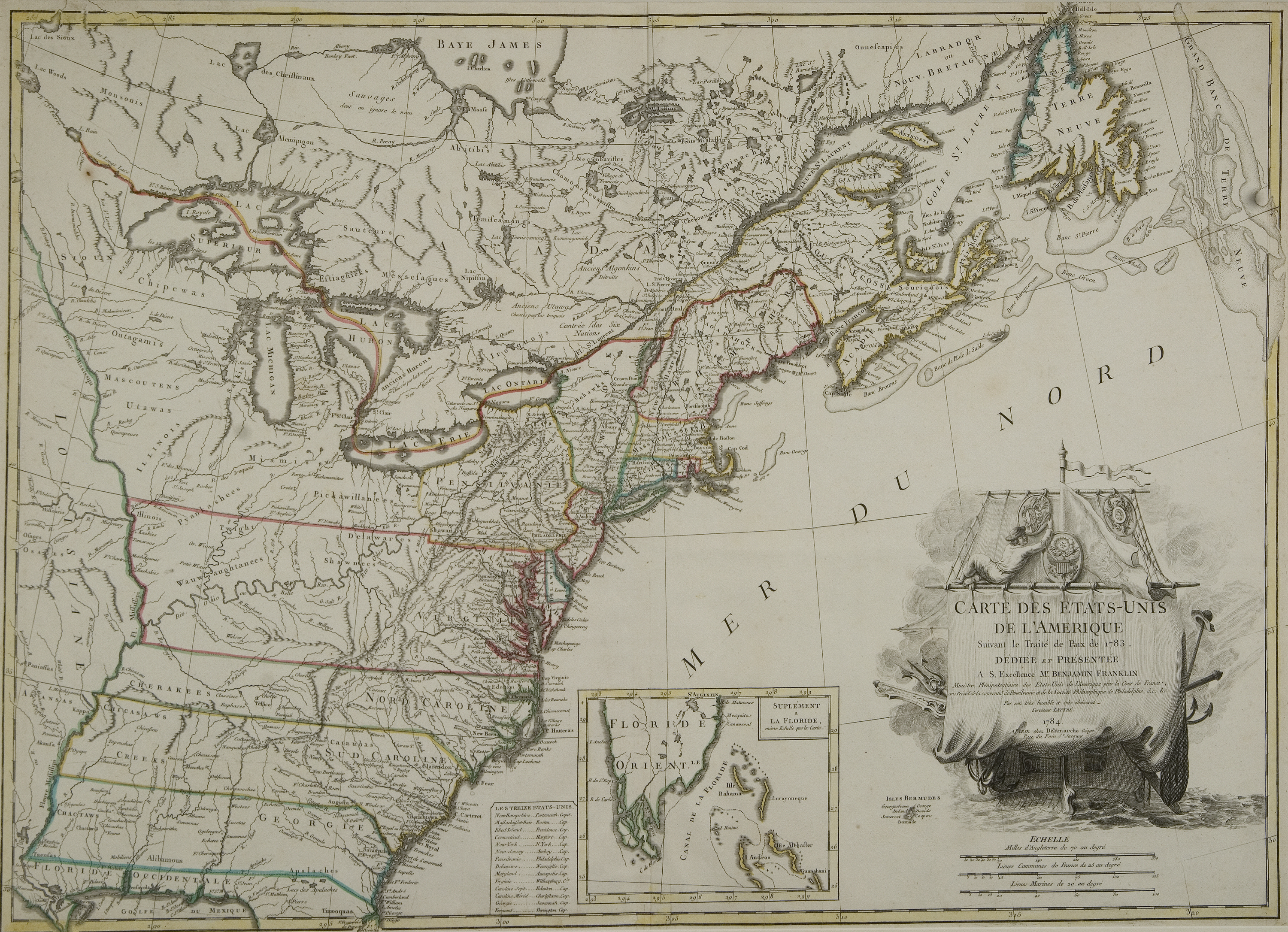 Carte des Etas-Unis de l'Amerique suivant le Traite de Paix de 1783, 1784