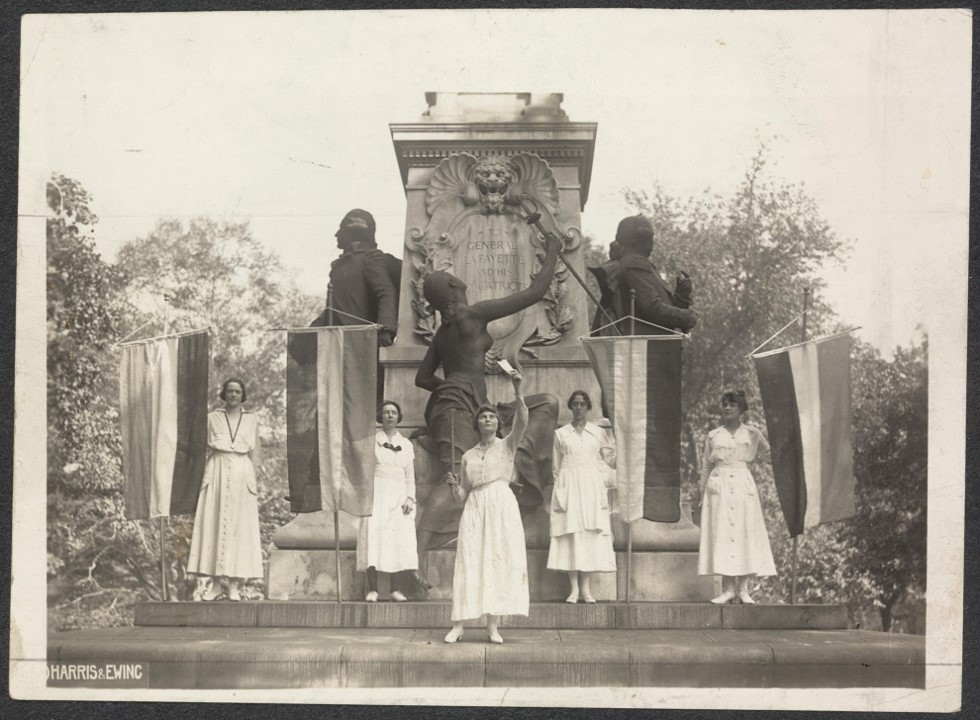 Women's right's advocates staged a protest at the Lafayette monument in Lafayette Square in Washington, D.C.