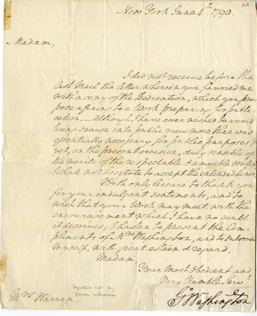 MSS Washington to Mrs. Mercy Warren page 1