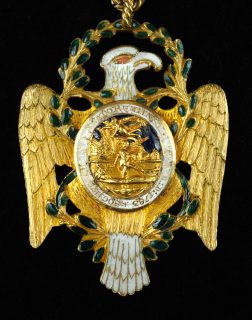 Reverse of the gold and enamel Society of the Cincinnati Eagle owned by Allan McLane