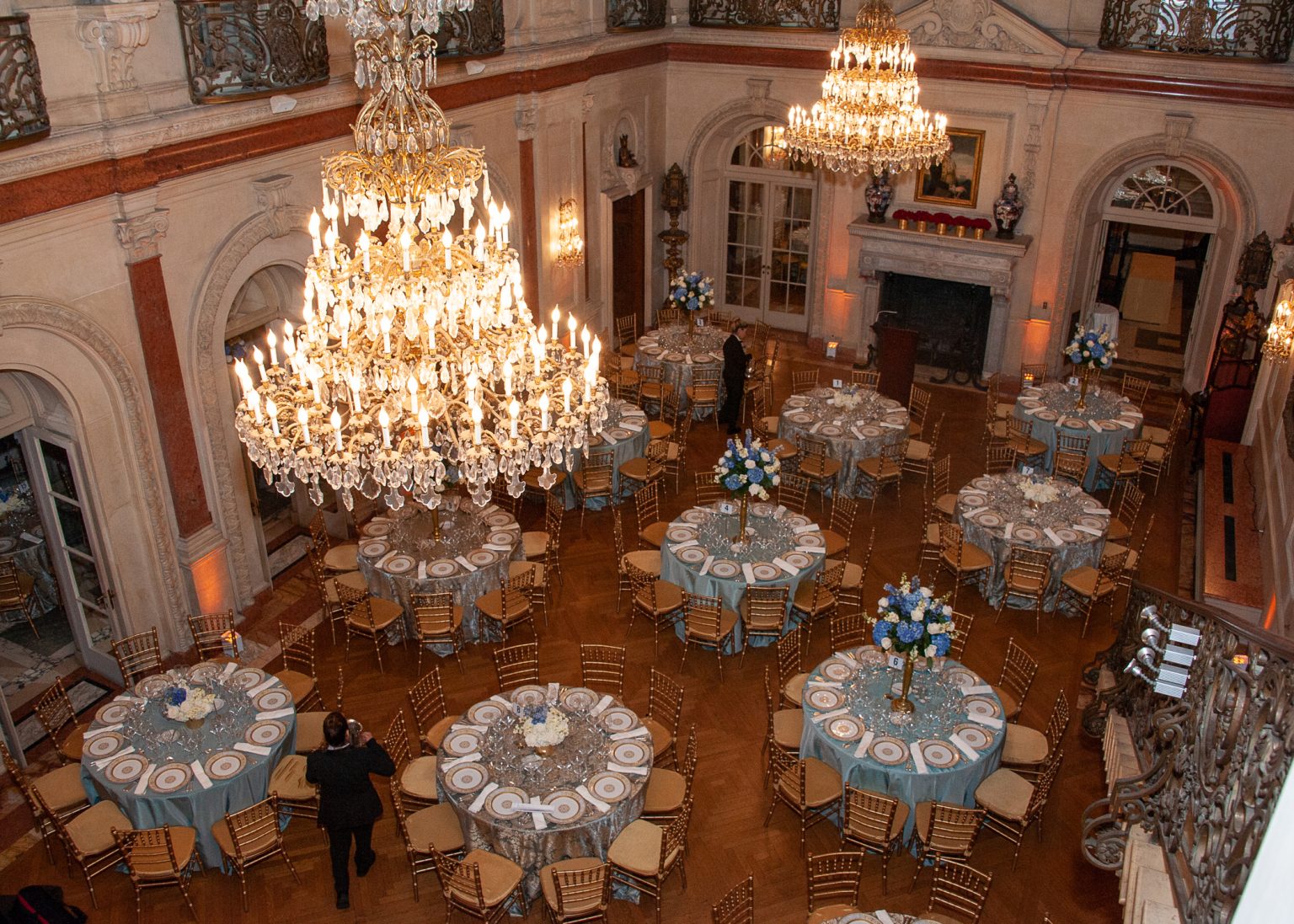 Blue and gold formalize the Ballroom. Photo by Beverly Rezneck.